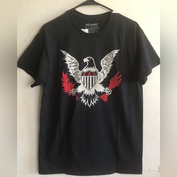 MELMARC Mens Black T-Shirt Size Medium  Graphics FREEDOM LIBERTY Cotton New - Picture 2 of 7